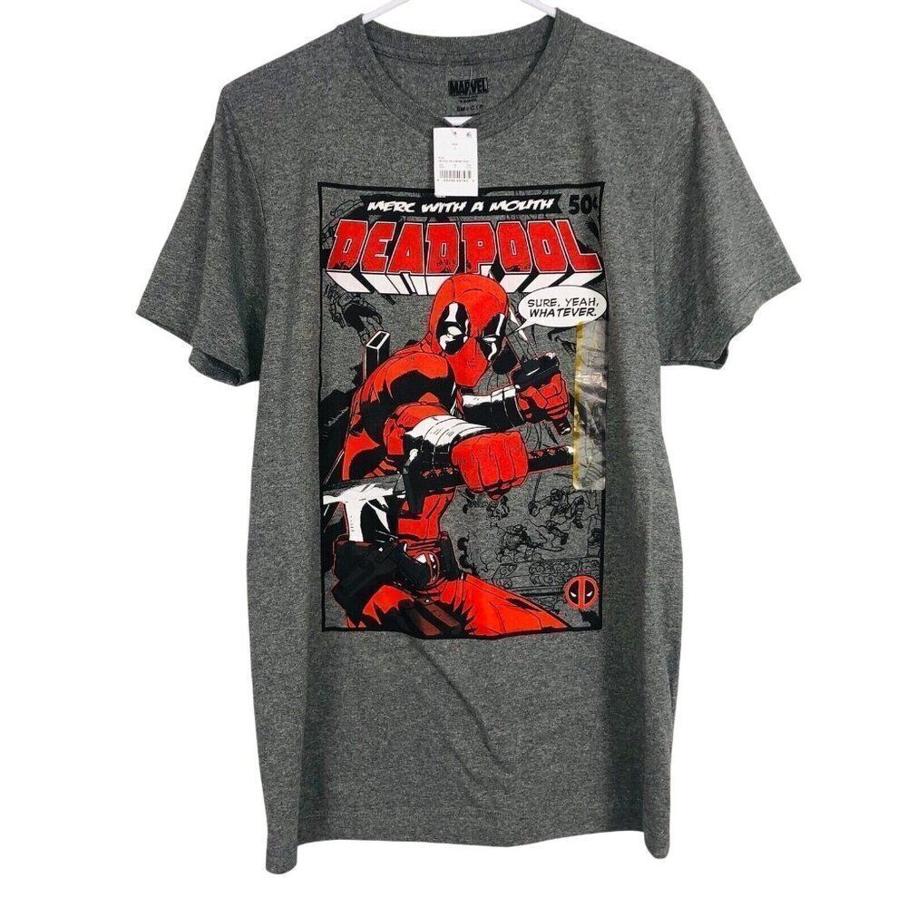 Marvel Comics Deadpool Mens S Gray Red T-Shirt Short Sleeve New